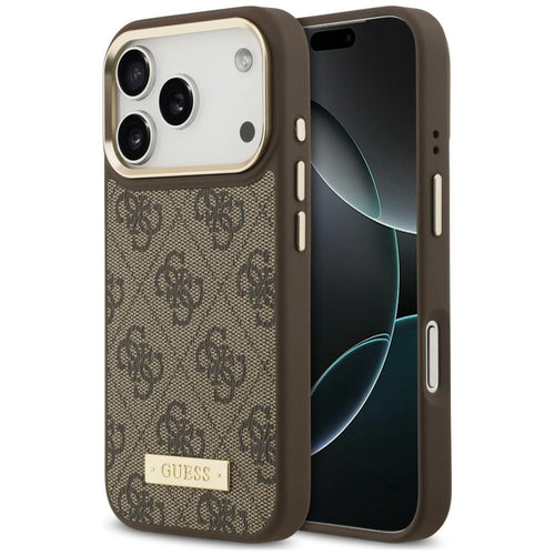 Husă pentru iPhone 17 Pro Max / iPhone 18 Pro Max, Guess Hardcase 4G Logo Plate MagSafe, Maro