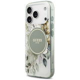 Husă pentru iPhone 17 Pro Max / iPhone 18 Pro Max, Guess IML Flower & Tonal Circle MagSafe, Verde