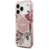 Husă pentru iPhone 17 Pro / iPhone 18 Pro, Guess IML Flower & Tonal Circle MagSafe, Roz