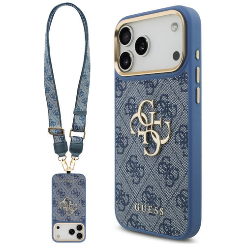 Husă pentru iPhone 17 Pro Max / iPhone 18 Pro Max, Guess Big 4G Classic Logo & Big Strap Metal Buttons, Albastră
