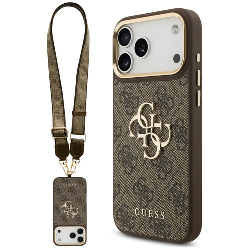 Husă pentru iPhone 17 Pro Max / iPhone 18 Pro Max, Guess Big 4G Classic Logo & Big Strap Metal Buttons, Maro