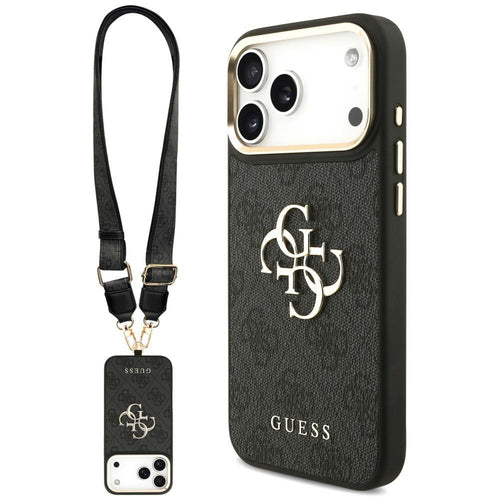 Husă pentru iPhone 17 Pro Max / iPhone 18 Pro Max, Guess Big 4G Classic Logo & Big Strap Metal Buttons, Neagră