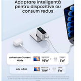 Încărcător Anker B121BG41, Fast Charge, cu Display, 100W, 2x USB-C, USB-A, Argintiu