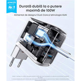 Încărcător Anker B121BG41, Fast Charge, cu Display, 100W, 2x USB-C, USB-A, Argintiu