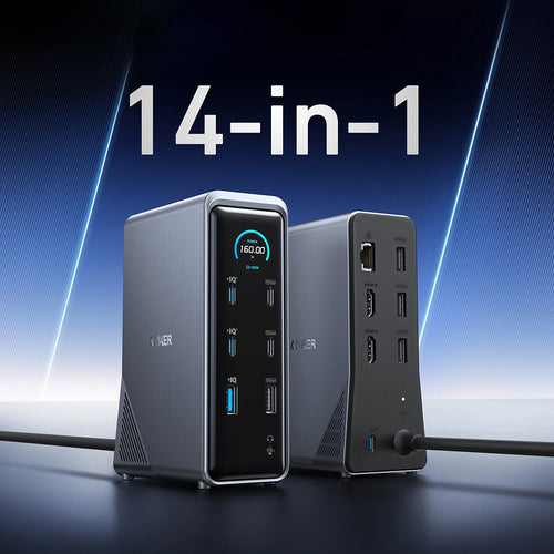 Adaptor Hub Anker Prime 737, 14 in 1, 160W, Dual Display 4K@60Hz, 10Gbps, Negru