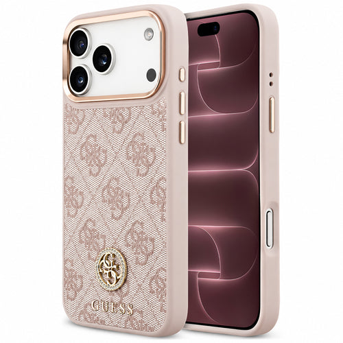Husă pentru iPhone 17 Pro Max / iPhone 18 Pro Max, Guess Hardcase 4G Strass Logo MagSafe, Roz