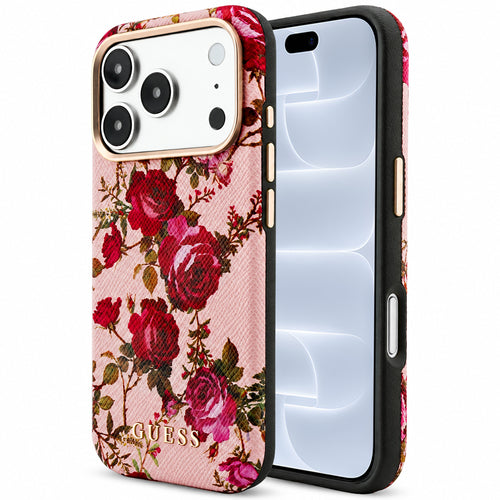 Husă pentru iPhone 17 Pro / iPhone 18 Pro, Guess Blossom Roses Print MagSafe, Roz