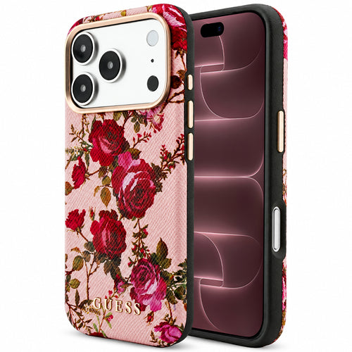 Husă pentru iPhone 17 Pro Max / iPhone 18 Pro Max, Guess Blossom Roses Print MagSafe, Roz