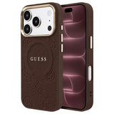 Husă pentru iPhone 17 Pro Max / iPhone 18 Pro Max, Guess Saffiano Peony & Ring MagSafe, Maro