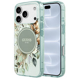 Husă pentru iPhone 17 Pro / iPhone 18 Pro, Guess IML Flower & Tonal Circle MagSafe, Verde