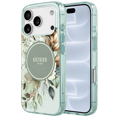 Husă pentru iPhone 17 Pro / iPhone 18 Pro, Guess IML Flower & Tonal Circle MagSafe, Verde