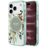 Husă pentru iPhone 17 Pro Max / iPhone 18 Pro Max, Guess IML Flower & Tonal Circle MagSafe, Verde