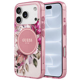 Husă pentru iPhone 17 Pro / iPhone 18 Pro, Guess IML Flower & Tonal Circle MagSafe, Roz