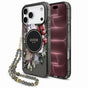Husă pentru iPhone 17 Pro Max / iPhone 18 Pro Max, Guess IML Flowers with Pearl Strap MagSafe, Neagră