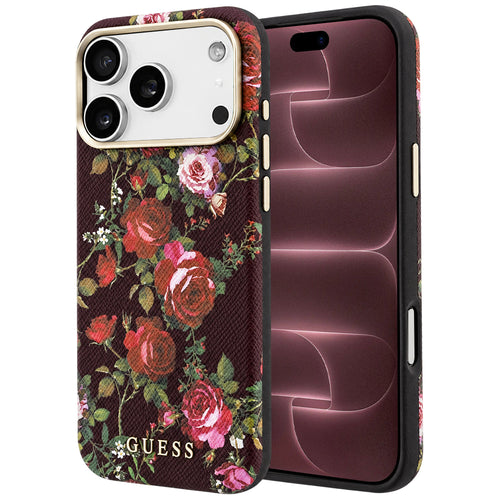 Husă pentru iPhone 17 Pro Max / iPhone 18 Pro Max, Guess Blossom Roses Print MagSafe, Bordo