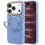 Husă pentru iPhone 17 Pro Max / iPhone 18 Pro Max, Guess Grained Leather Ring Stand 360 Classic Logo MagSafe, Albastru deschis