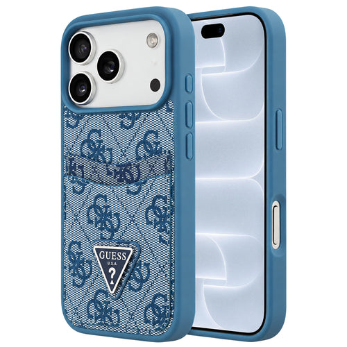 Husă pentru iPhone 17 Pro / iPhone 18 Pro, Guess Hardcase 4G Double Card Triangle, Albastră