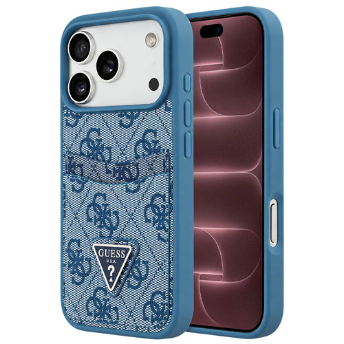 Husă pentru iPhone 17 Pro Max / iPhone 18 Pro Max, Guess Hardcase 4G Double Card Triangle, Albastră
