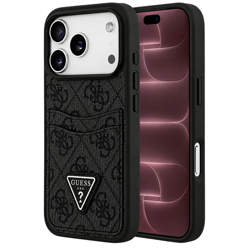 Husă pentru iPhone 17 Pro Max / iPhone 18 Pro Max, Guess Hardcase 4G Double Card Triangle, Neagră
