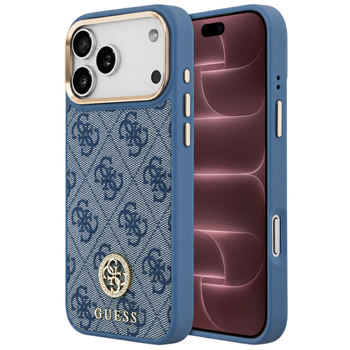 Husă pentru iPhone 17 Pro Max / iPhone 18 Pro Max, Guess Hardcase 4G Strass Logo MagSafe, Albastră