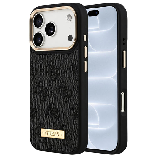 Husă pentru iPhone 17 Pro / iPhone 18 Pro, Guess Hardcase 4G Logo Plate MagSafe, Neagră