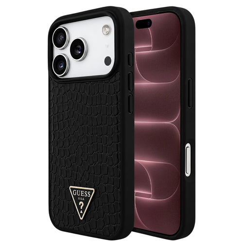 Husă pentru iPhone 17 Pro Max / iPhone 18 Pro Max, Guess Croco Triangle Logo MagSafe, Neagră