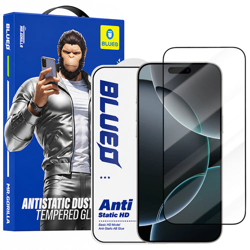Folie telefon pentru iPhone 16 Pro / iPhone 17 / iPhone 17 Pro / iPhone 18 Pro, Blueo Anti-Static HD Glass, Neagra