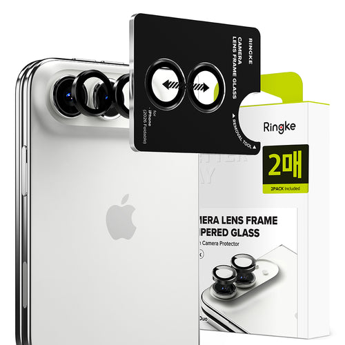 Folie protectie camera pentru iPhone Duo, Ringke Camera Lens Frame Glass, set 2 bucati, Neagra