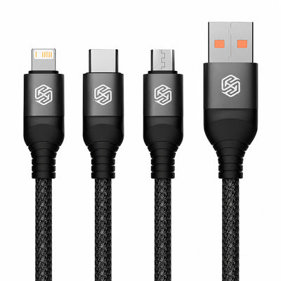 Cablu 3-in-1 USB la USB-C, Lightning, Micro-USB Nillkin Swift Pro, 60W, 1.5m, Negru
