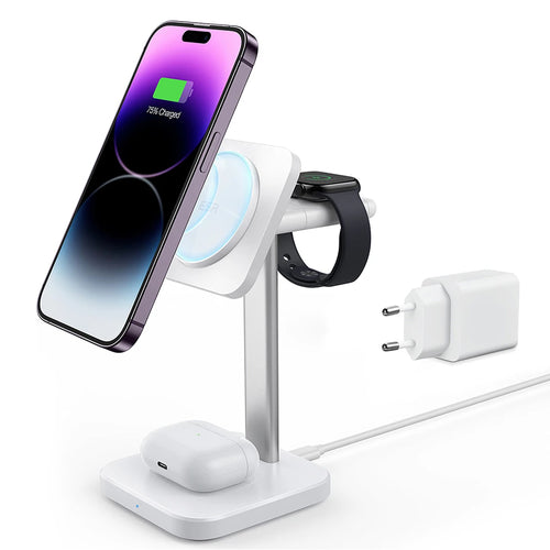 Incarcator wireless 3in1 ESR HaloLock, pentru iPhone MagSafe, AirPods Pro si Apple Watch, cu Detasabil Watch Charger, alb