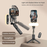Gimbal Techsuit Gimbal Mini Selfie stick (Q09), Trepied stabilizator cu LED Light si Bluetooth Telecomanda, 70cm, negru