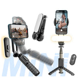 Gimbal Techsuit Gimbal Mini Selfie stick (Q09), Trepied stabilizator cu LED Light si Bluetooth Telecomanda, 70cm, negru