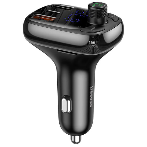 Modulator FM Baseus si Incarcator auto S-13 (CCMT000101), 2x USB, Type-C, Bluetooth MP3 Player, Afisaj LED, negru