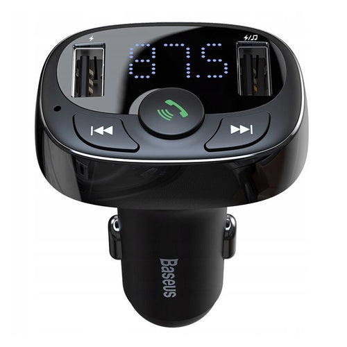 Modulator FM Baseus si Incarcator auto S-09A (CCMT000001), T Typed, 2xUSB-A cu Afisaj LED, negru