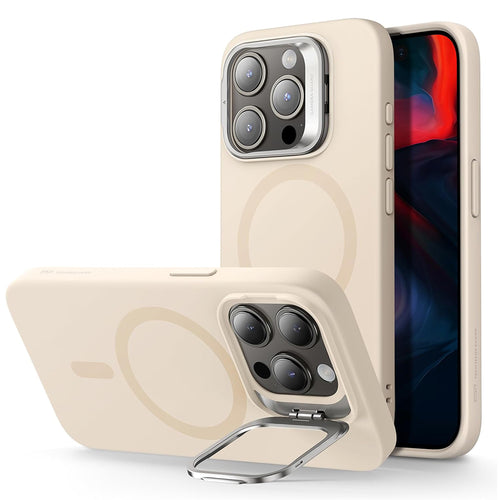 Husa pentru iPhone 15 Pro, ESR Cloud Soft HaloLock Kickstand, crem