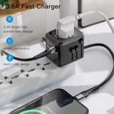 Incarcator Yesido retea (MC10), 3x USB, Type-C, pentru Travel, EU, UK, US, AUS, 3.6A, Negru