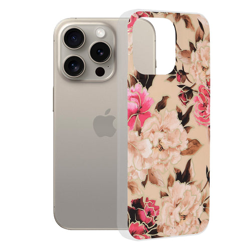 Husa pentru iPhone 15 Pro Max, Techsuit Marble Series, bej