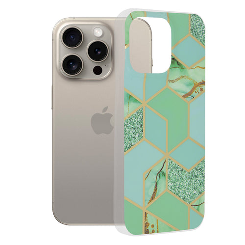 Husa pentru iPhone 15 Pro Max, Techsuit Marble Series, verde