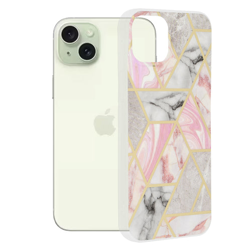 Husa pentru iPhone 15 Plus, Techsuit Marble Series, roz