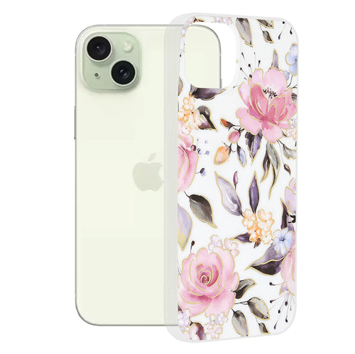 Husa pentru iPhone 15 Plus, Techsuit Marble Series, alb