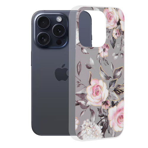 Husa pentru iPhone 15 Pro, Techsuit Marble Series, gri