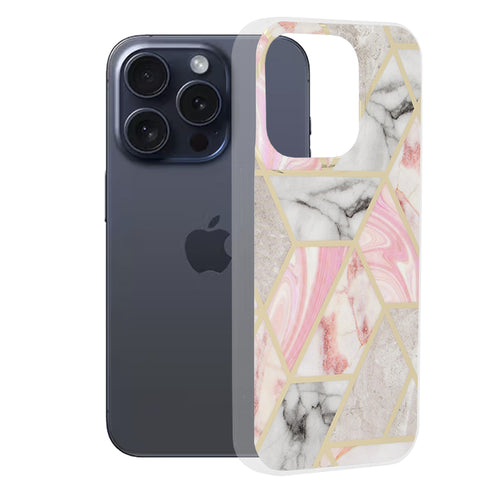 Husa pentru iPhone 15 Pro, Techsuit Marble Series, roz
