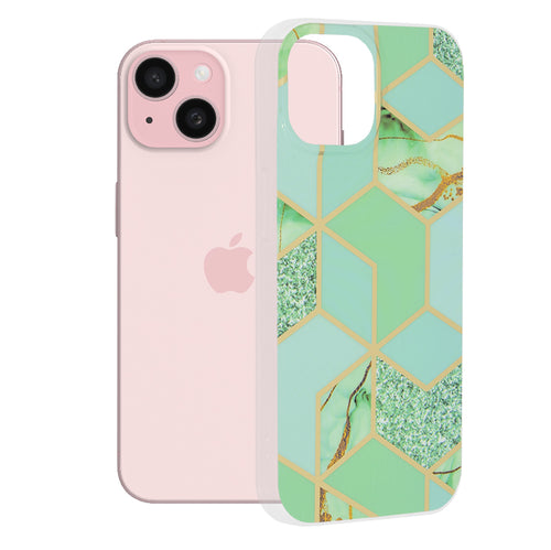 Husa pentru iPhone 15, Techsuit Marble Series, verde