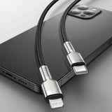 Cablu Baseus de date Cafule Series Metal (Catljk-A01), Type-C to Lightning, Incarcare rapida PD20W, 480Mbps, 2.4A, 1m, negru