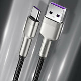 Cablu Baseus de date Cafule Series Metal (CAKF000001), USB to Type-C, Super Incarcare rapida, 66W, 6A, 25cm, negru