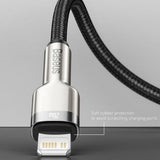 Cablu Baseus de date Cafule Series Metal (Caljk-01), USB to Lightning, 2.4A, 480Mbps, 25cm, negru