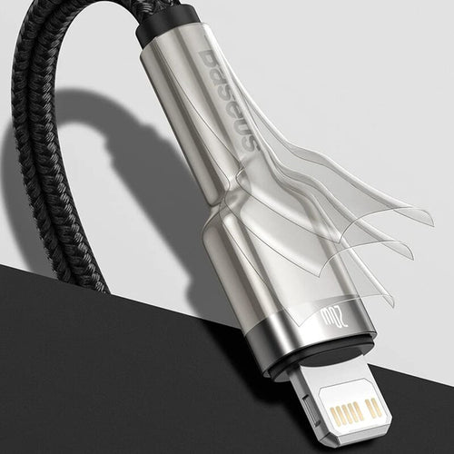Cablu Baseus de date Cafule Series Metal (Caljk-01), USB to Lightning, 2.4A, 480Mbps, 25cm, negru