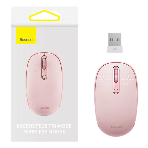 Mouse wireless Baseus Tri-Mode F01B (B01055503413-00), Bluetooth 5.0, 2.4G, 1600 DPI, roz