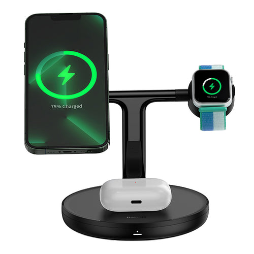 Incarcator wireless Baseus Swan (WXTE000101), MagSafe, pentru iPhone, iWatch, AirPods, cu Cable Type-C, 1m, negru