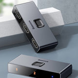 Adaptor Baseus Matrix HDMI Switcher (Cahub-BC0G), Two-Way Switch Splitter 2in1 Or 1in2, 3x HDMI, 4K@30Hz, Gri